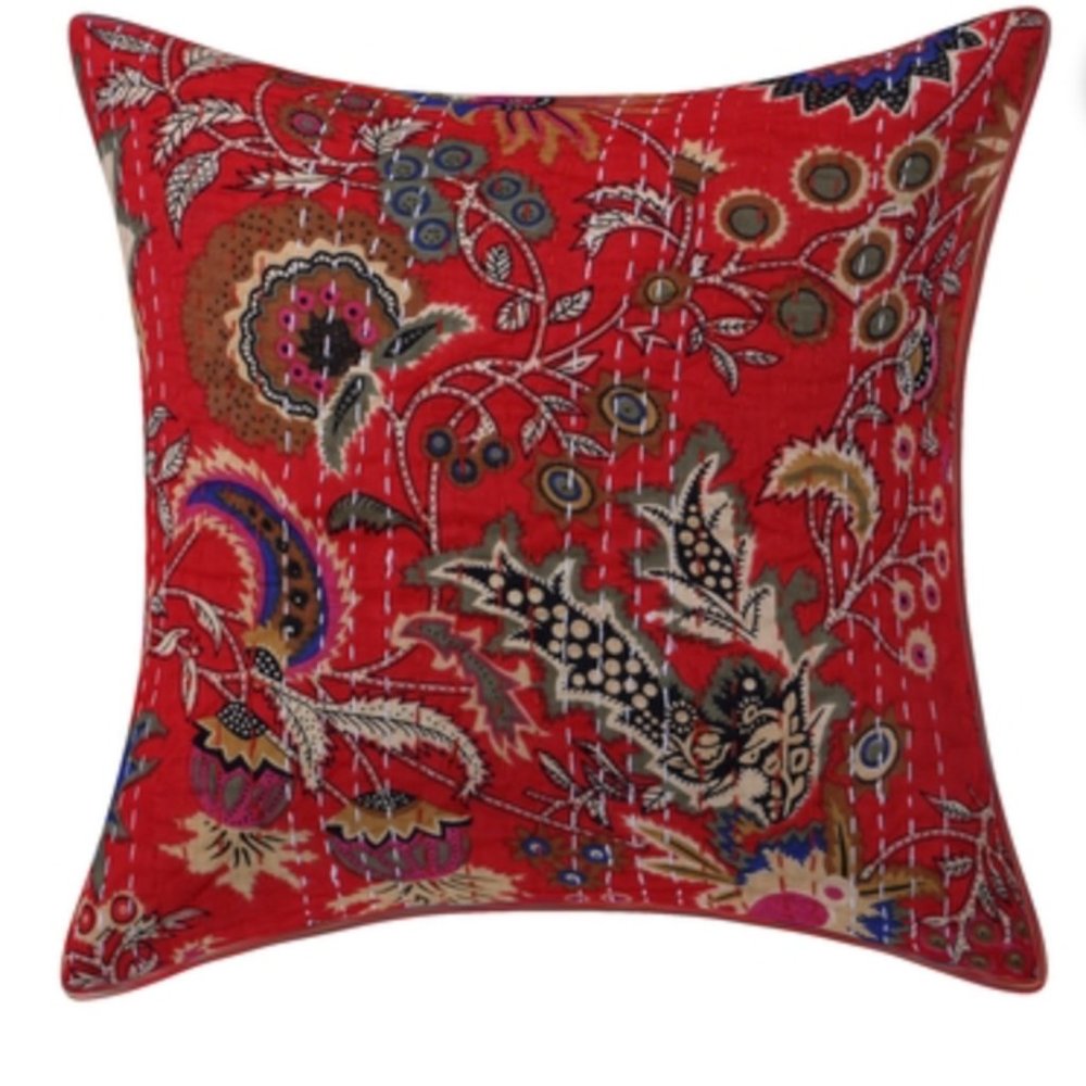 Red Kantha cushion covers